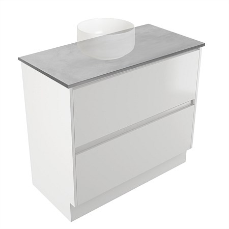 Elementi Sienna 900mm Grey Concrete Top 2 Drawer Vanity White Gloss