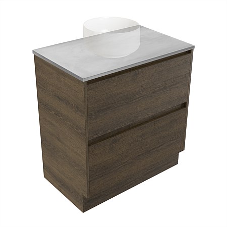 Elementi Sienna 750mm Grey Concrete Top 2 Drawer Vanity Smokey Oak Timberland