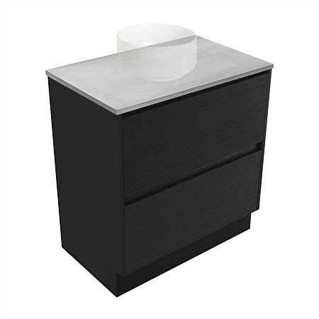 Elementi Sienna 750mm Grey Concrete Top 2 Drawer Vanity Black Timberland