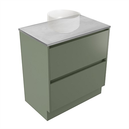 Elementi Sienna 750mm Grey Concrete Top 2 Drawer Vanity Green Slate