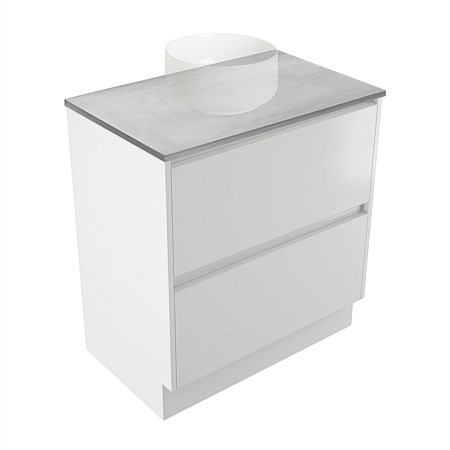 Elementi Sienna 750mm Grey Concrete Top 2 Drawer Vanity White Gloss