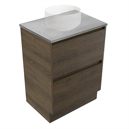 Elementi Sienna 600mm Grey Concrete Top 2 Drawer Vanity Smokey Oak Timberland