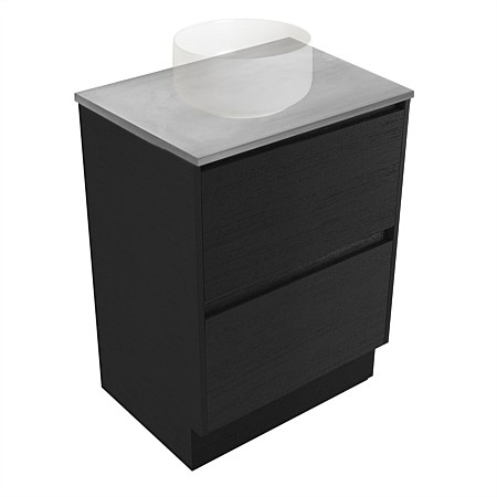 Elementi Sienna 600mm Grey Concrete Top 2 Drawer Vanity Black Timberland