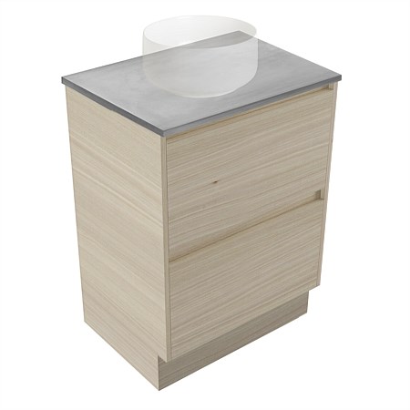 Elementi Sienna 600mm Grey Concrete Top 2 Drawer Vanity Seasoned Oak