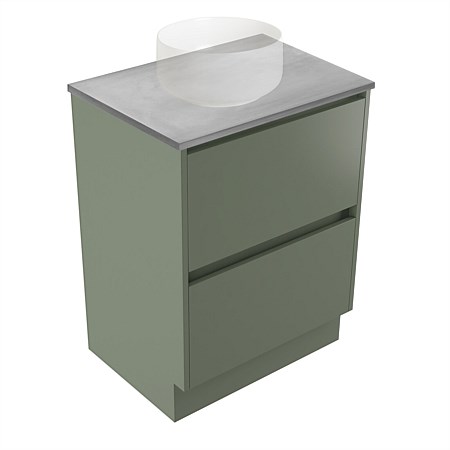 Elementi Sienna 600mm Grey Concrete Top 2 Drawer Vanity Green Slate