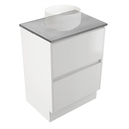 Elementi Sienna 600mm Grey Concrete Top 2 Drawer Vanity White Gloss