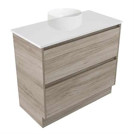 Elementi Sienna 900mm 2 Drawer Vanity White Elestone Top Ashen Walnut Timberland