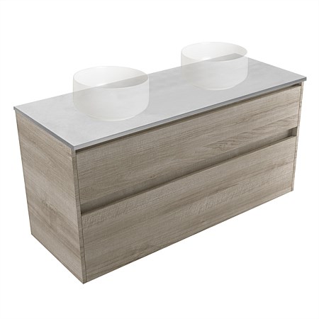 Elementi Sienna 1200mm Grey Concrete Top Double 2 Drawer Vanity Ashen Walnut Timberland