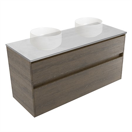 Elementi Sienna 1200mm Grey Concrete Top Double 2 Drawer Vanity Smokey Oak Timberland