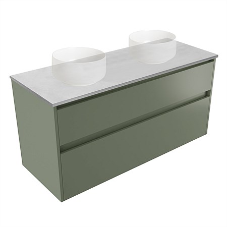 Elementi Sienna 1200mm Grey Concrete Top Double 2 Drawer Vanity Green Slate