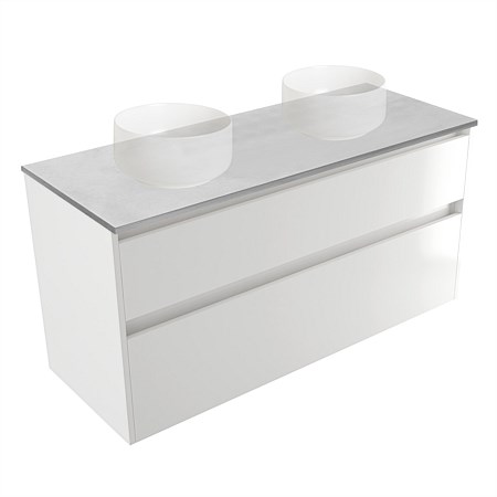 Elementi Sienna 1200mm Grey Concrete Top Double 2 Drawer Vanity White Gloss