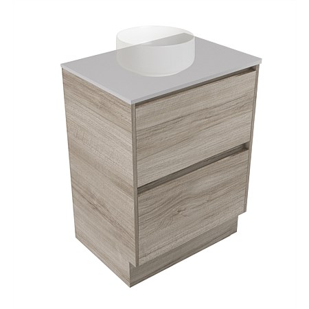 Elementi Sienna 600mm 2 Drawer Vanity Moonlight Elestone Flat Top Ashen Walnut Timberland
