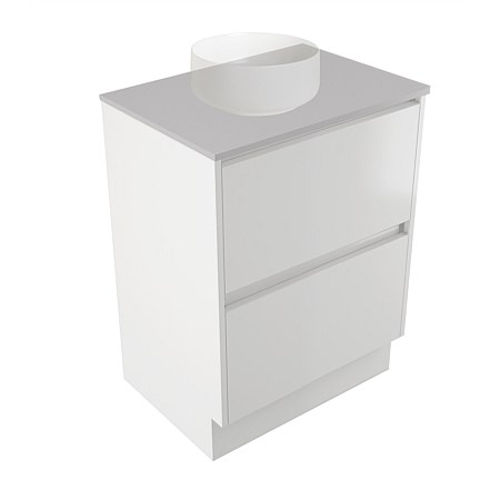 Elementi Sienna 600mm 2 Drawer Vanity Moonlight Elestone Flat Top White Gloss