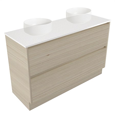 Elementi Sienna 1200mm Double 2 Drawer Vanity Motion Elestone Flat Top Seasoned Oak