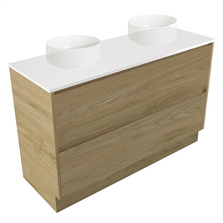 Elementi Sienna 1200mm Double 2 Drawer Vanity Motion Elestone Flat Top French Oak Velvet
