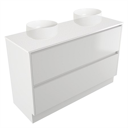 Elementi Sienna 1200mm Double 2 Drawer Vanity Motion Elestone Flat Top White Gloss