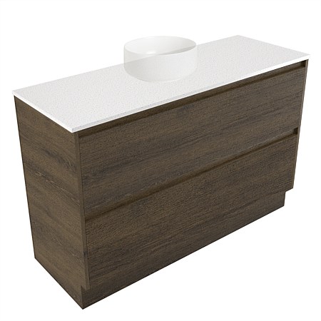 Elementi Sienna 1200mm 2 Drawer Vanity Motion Elestone Flat Top Smokey Oak Timberland