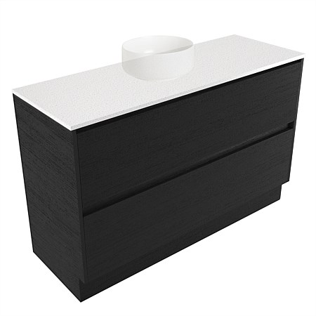 Elementi Sienna 1200mm 2 Drawer Vanity Motion Elestone Flat Top Black Timberland