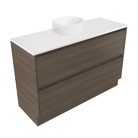 Elementi Sienna 1200mm 2 Drawer Vanity Motion Elestone Flat Top Charred Oak