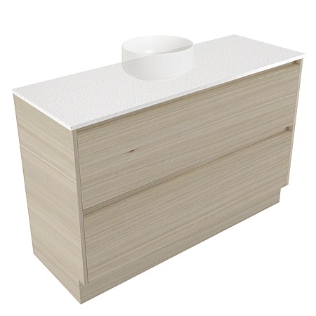 Elementi Sienna 1200mm 2 Drawer Vanity Motion Elestone Flat Top Seasoned Oak