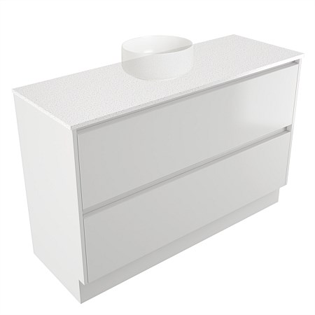 Elementi Sienna 1200mm 2 Drawer Vanity Motion Elestone Flat Top White Gloss