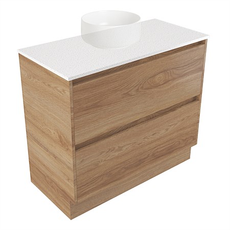 Elementi Sienna 900mm 2 Drawer Vanity Motion Elestone Flat Top Southern Oak Timberland