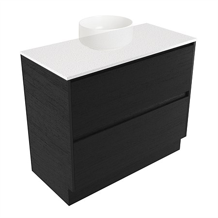 Elementi Sienna 900mm 2 Drawer Vanity Motion Elestone Flat Top Black Timberland