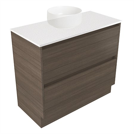 Elementi Sienna 900mm 2 Drawer Vanity Motion Elestone Flat Top Charred Oak