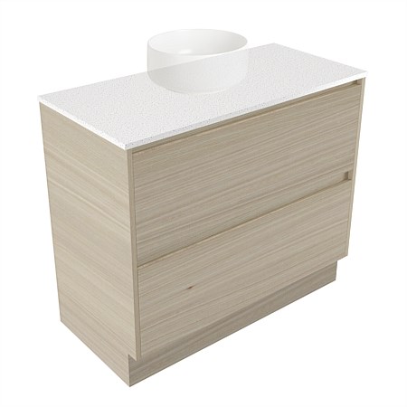 Elementi Sienna 900mm 2 Drawer Vanity Motion Elestone Flat Top Seasoned Oak