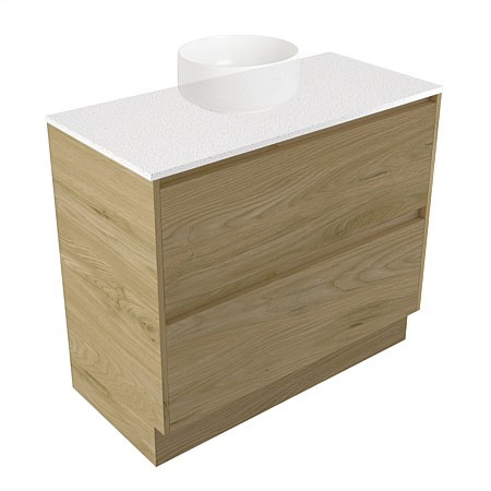 Elementi Sienna 900mm 2 Drawer Vanity Motion Elestone Flat Top French Oak Velvet