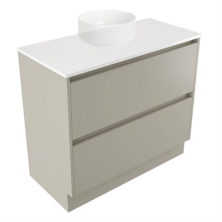 Elementi Sienna 900mm 2 Drawer Vanity Motion Elestone Flat Top Dawn Grey