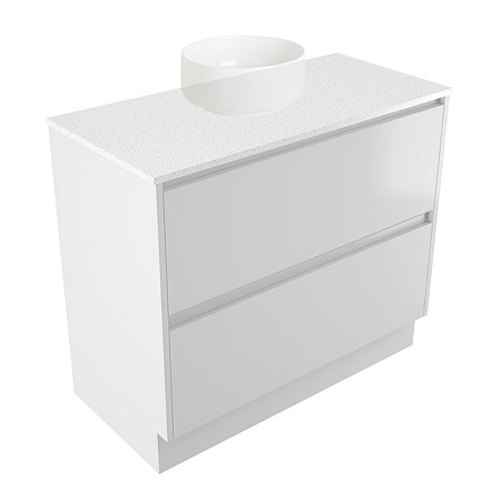 Elementi Sienna 900mm 2 Drawer Vanity Motion Elestone Flat Top White Gloss