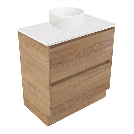 Elementi Sienna 750mm 2 Drawer Vanity Motion Elestone Flat Top Southern Oak Timberland