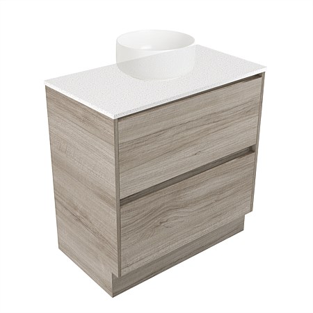 Elementi Sienna 750mm 2 Drawer Vanity Motion Elestone Flat Top Ashen Walnut Timberland