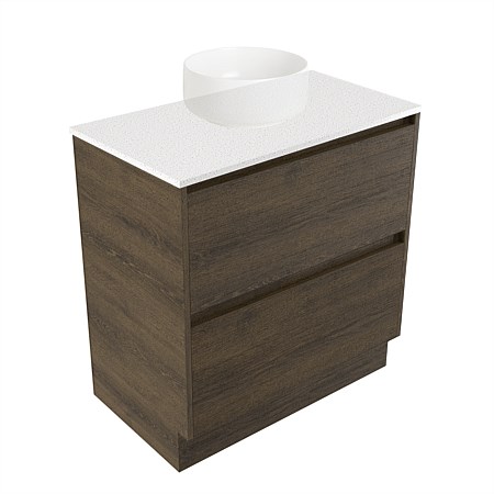 Elementi Sienna 750mm 2 Drawer Vanity Motion Elestone Flat Top Smokey Oak Timberland