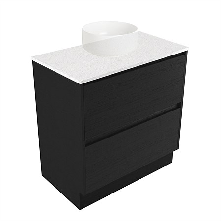 Elementi Sienna 750mm 2 Drawer Vanity Motion Elestone Flat Top Black Timberland