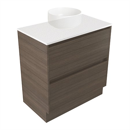 Elementi Sienna 750mm 2 Drawer Vanity Motion Elestone Flat Top Charred Oak