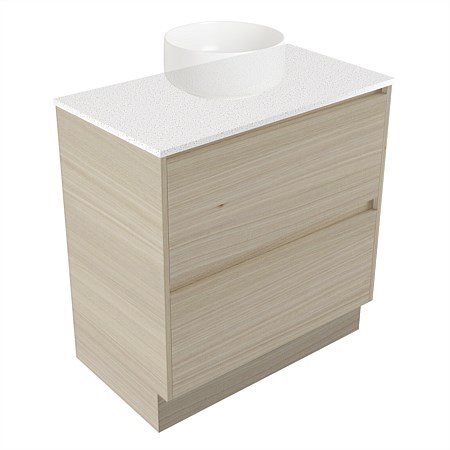 Elementi Sienna 750mm 2 Drawer Vanity Motion Elestone Flat Top Seasoned Oak