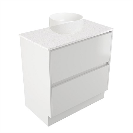 Elementi Sienna 750mm 2 Drawer Vanity Motion Elestone Flat Top White Gloss