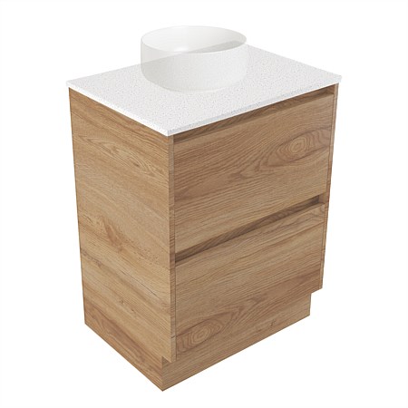 Elementi Sienna 600mm 2 Drawer Vanity Motion Elestone Flat Top Southern Oak Timberland