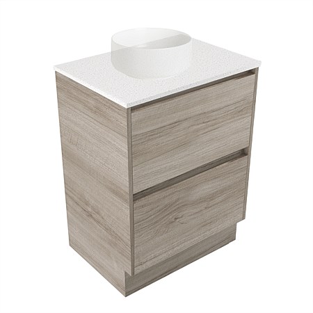 Elementi Sienna 600mm 2 Drawer Vanity Motion Elestone Flat Top Ashen Walnut Timberland