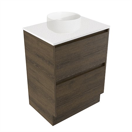 Elementi Sienna 600mm 2 Drawer Vanity Motion Elestone Flat Top Smokey Oak Timberland