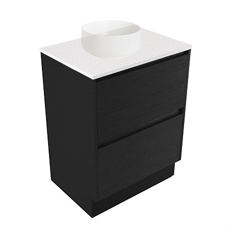 Elementi Sienna 600mm 2 Drawer Vanity Motion Elestone Flat Top Black Timberland