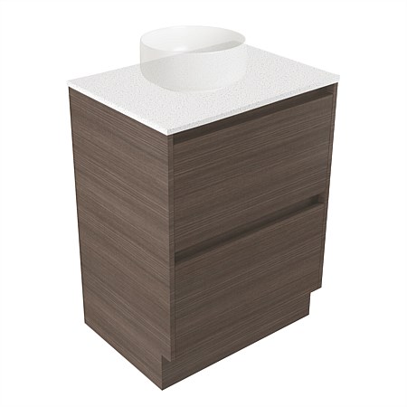 Elementi Sienna 600mm 2 Drawer Vanity Motion Elestone Flat Top Charred Oak