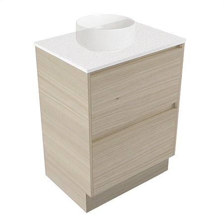 Elementi Sienna 600mm 2 Drawer Vanity Motion Elestone Flat Top Seasoned Oak