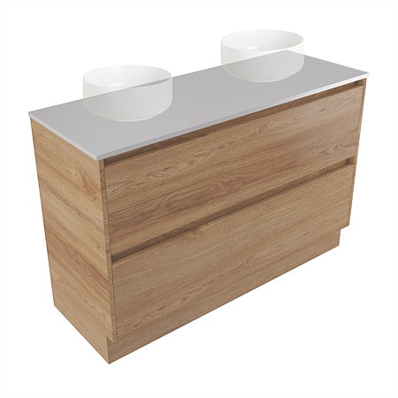 Elementi Sienna 1200mm Double 2 Drawer Vanity Moonlight Elestone Flat Top Southern Oak Timberland