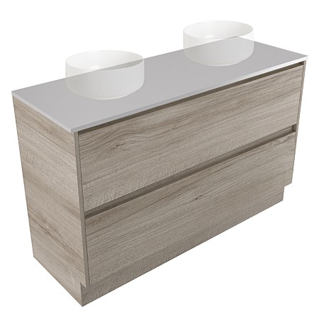 Elementi Sienna 1200mm Double 2 Drawer Vanity Moonlight Elestone Flat Top Ashen Walnut Timberland