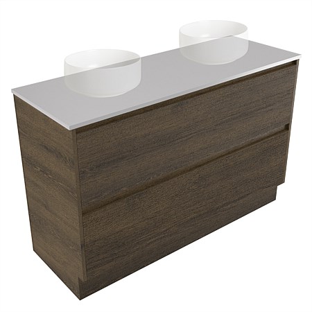 Elementi Sienna 1200mm Double 2 Drawer Vanity Moonlight Elestone Flat Top Smokey Oak Timberland