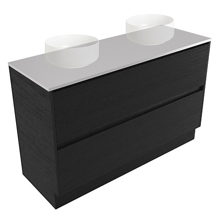 Elementi Sienna 1200mm Double 2 Drawer Vanity Moonlight Elestone Flat Top Black Timberland