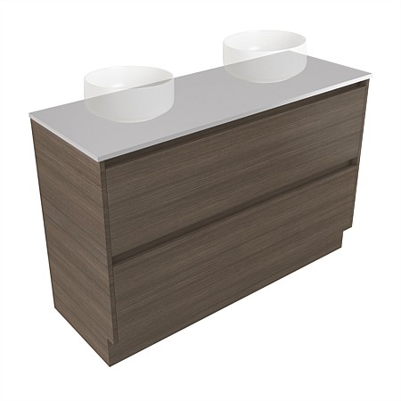 Elementi Sienna 1200mm Double 2 Drawer Vanity Moonlight Elestone Flat Top Charred Oak